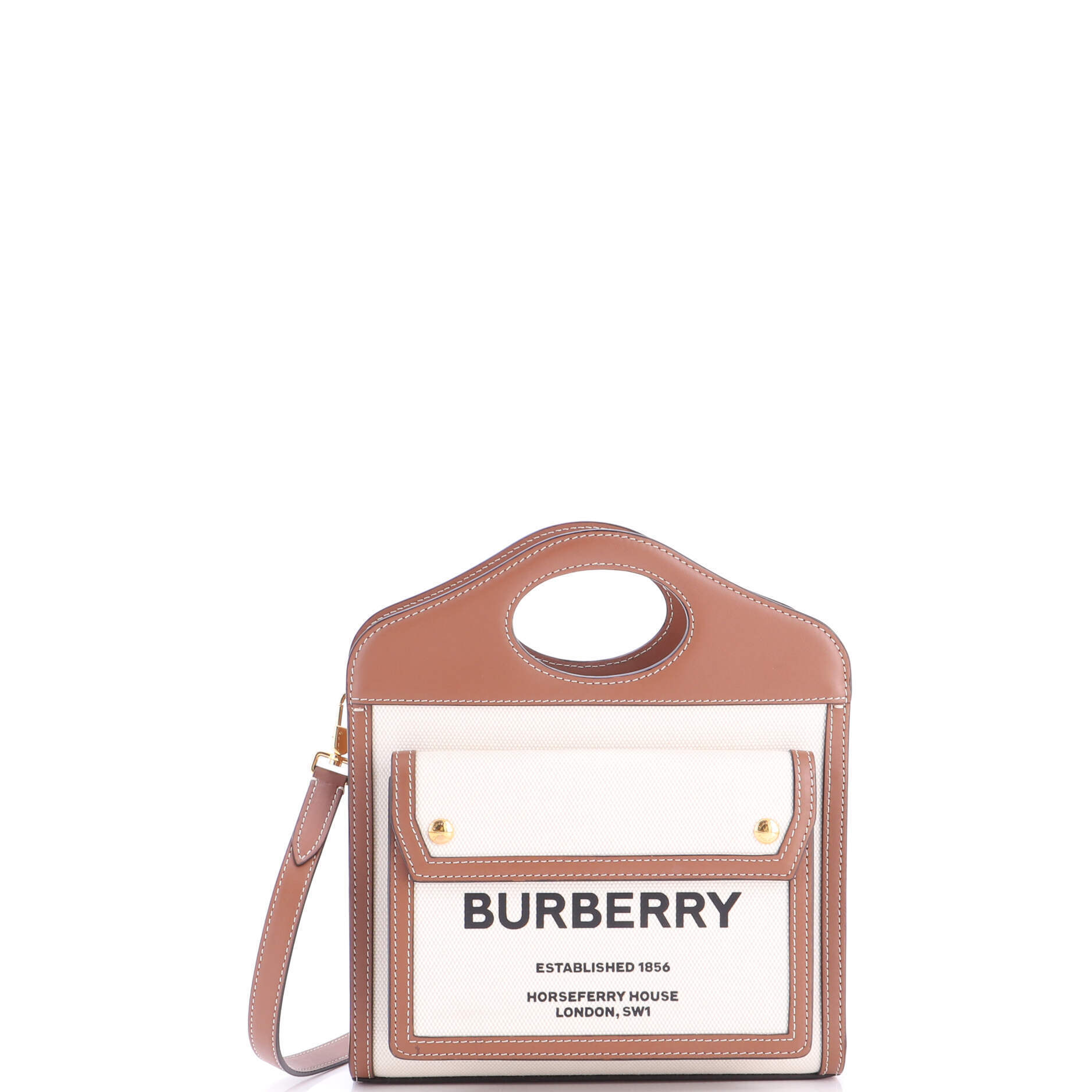Burberry Mini Logo Pocket Tote Canvas With Leather